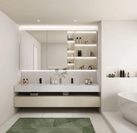 Kabinet Vanity Dinding Modern Melamin Putih dengan Wastafel Keramik Emas, Saluran Air Nikel Brushed, dan Cermin Tahan Air Termasuk