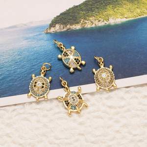 ASJEWELRY Breloque <span class=keywords><strong>tortue</strong></span> <span class=keywords><strong>porte</strong></span>-<span class=keywords><strong>bonheur</strong></span> en cristal turquoise pour bracelet, plaqué or cuivre, fournitures de fabrication de bijoux faits à la main chma564 - Product Image 2