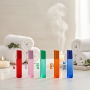 Flacons roll-on en verre givré bleu ambre 10 ml, cylindriques, pour soins personnels, conteneur d'huile essentielle avec bouchon à bille en acier - Product Image 5