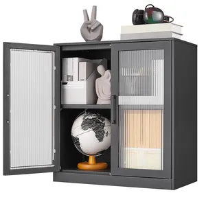 Metall-Wandschrank mit Reifen Glastüren wandmontierter Vitrine-Schrank Regal Stahlschrank für Heim büro Küche Wohnzimmer