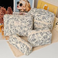 Tas Makeup Katun Bordir Bunga Portabel Lintas Negara, Ultra-ringan, Tebal, Bermotif, Kapasitas Besar, Ramah Lingkungan