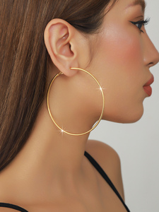 Boucles d'oreilles créoles hypoallergéniques en alliage plaqué or pour femme, fines, grandes, <span class=keywords><strong>de</strong></span> haute qualité, tendance, pour soirée 001 - Product Image 1