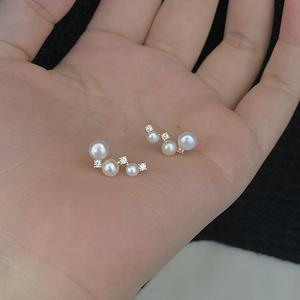 S925 Pure Silver Small Fragrance <b>Pearl</b> <b>Earrings</b> High-End French Retro Elegant Design with Diamond Studded Light Luxury Feel - Product Image 5