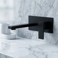 Mitigeur de lavabo encastré haut de gamme noir, bec en laiton de 20,5 cm, panneau mural en acier inoxydable, corps épais, poignée en zinc