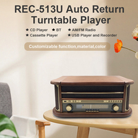 Lecteur de plateau tournant en bois, lecteur de disque vinyle avec lecteur de cassette de CD USB