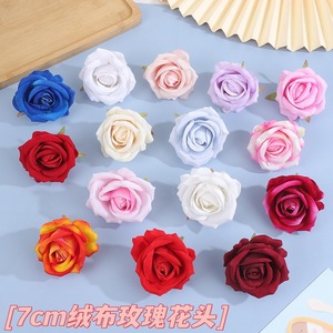 Tête de rose en soie ronde de 7 cm, branche unique, pour décoration de mariage, matériel de couronne DIY - Product Image 5