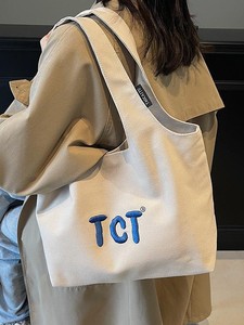 MX Eco Friendly Canvas Tote Bag with Letter Embroidery Reusable <b>Handbag</b> for Daily Use - Product Image 4