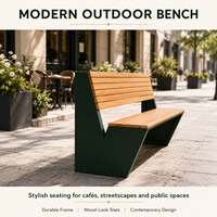 Fabrika Toptan Modern V Şekilli Metal Çerçeveli Ahşap Çıtalı Park Bankı Hava Koşullarına Dayanıklı Dış Mekan Dinlenme Bankı Sokak Alışveriş Merkezi Kafe İçin