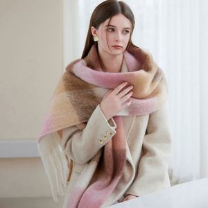 Écharpe longue en cachemire imitation pashmina à motif écossais, 50 couleurs en stock, vente en gros, châle chaud pour femme, hijab - Product Image 1