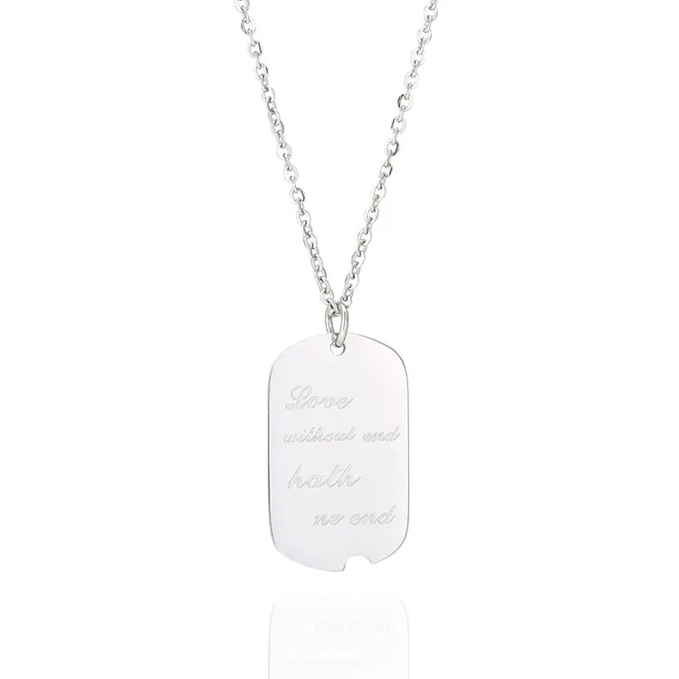 Stainless Steel Small Cute Dog Tags Necklace for women famous quotes Love without end hath no end tags charm Necklace chain