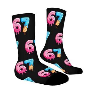 Chaussettes de sport avec motif 67 glaces, en blanc, bleu, violet et rose, pour adultes, usage décontracté, été, respirantes, impression numérique - Product Image 4