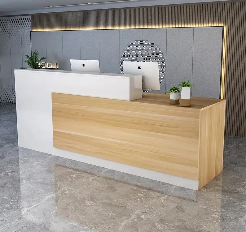 Wiselink-mostrador de recepción de Hotel, diseño de salón de recepción de uñas, Mostrador de madera