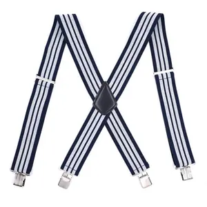 Kualitas Tinggi Biru Putih 5Cm Lebar 4 Klip Adjustable Suspender untuk Pria