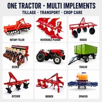 Tracteur compact 60 CV 4x4, petit tracteur agricole, largeur étroite 1250 mm, pour serre et verger, avec rotavator, élévateur hydraulique et attelage 3 points
