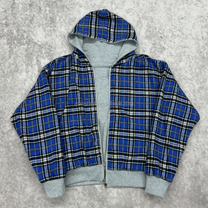 Streetwear Vintage Réversible Plaid Hoodie French Terry Double Couche Heavyweight 420 Gsm Hoodies pour Hommes Zip up Hoodie - Product Image 1