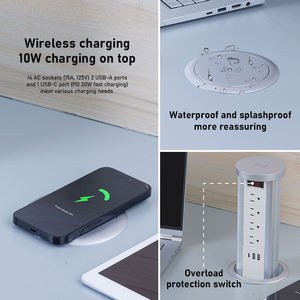Regleta <span class=keywords><strong>de</strong></span> Aluminio para Mesa con 4 Tomas <span class=keywords><strong>de</strong></span> Corriente, 2 USB-A, 1 USB-C, Diseño Retráctil con Abrazadera para Cocina CN - Product Image 5