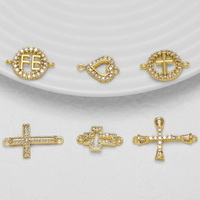 ASJEWELRY Breloque religieuse en forme de croix et de cœur avec lettre FE pour bracelet, connecteur plaqué or en cuivre, fournitures de fabrication de bijoux chma051