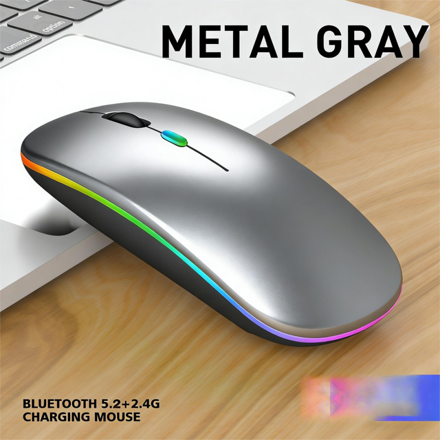 2.4G Dual Mode Rechargeable RGB Light Silent Wireless Mouse for Computer Laptop Tablet PC USB Right Stock
