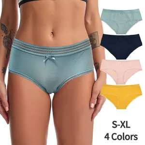 Women Sexy Transparent Panties Mid Waist Breathable Slim Briefs Cotton  Underwear