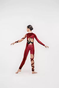 Justaucorps de danse acro asymétrique en dentelle, paillettes et velours ANNA SHI - Product Image 3