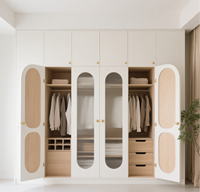 Armoire en bois sur mesure avec coiffeuse, système de rangement intégré blanc, éclairage LED, meuble de rangement de chambre à coucher BALOM