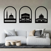 Masjid Al Aqsa Kaaba & Masjid An-Nabawi Ensemble d'art mural islamique Endroits bénis en métal Cadeaux musulmans Eid Mubarak Décoration murale islamique