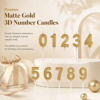 Bougies d'anniversaire 3D dorées à succès – Chiffres 0-9 pour gâteaux et célébrations – Accessoires de fête