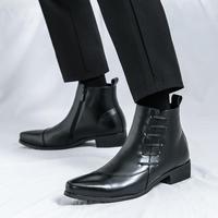 Bottes de chevalier rétro pour hommes avec semelle en caoutchouc, style britannique, bottes décontractées à bout pointu tendance, OEM