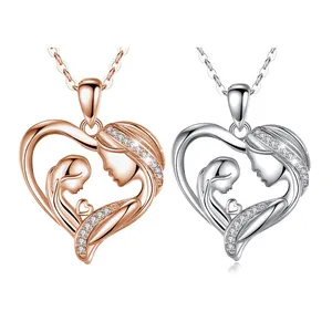 925 sterling silver heart shape mother day mom hold baby daughter pendant necklace