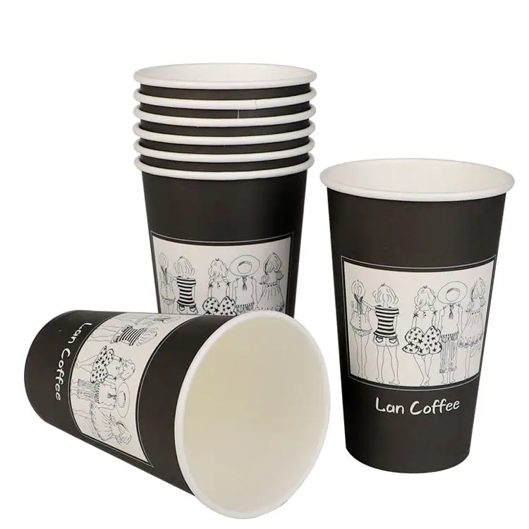 Double wall 8/12/16/22oz paper printed black coffee cup disposable paper cup sleeves with logo
