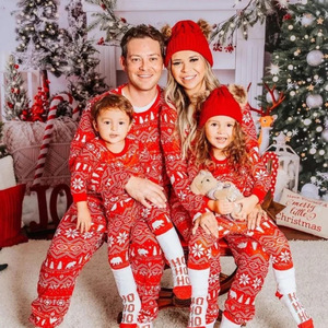 Bán Buôn 2 Mảnh Xmas Pjs Giáng Sinh Màu Đỏ Mở Ngực Ve Áo Sọc Đồ Ngủ Phù Hợp Với Gia Đình Giáng Sinh Bộ Đồ Ngủ - Product Image 5