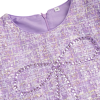 Ensembles de Vêtements d'Été pour Bébés Filles, Tenues de Boutique pour Tout-Petits, Ensemble Jupe Violette à Paillettes, Nœud et Manches Bouffantes en Tweed, Vente en Gros