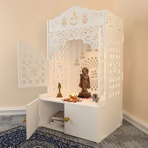 Templo Casero de Madera con Puerta, Mandir de MDF con Cajón para Hogar u Oficina, Mandir de Pie para Armar - Product Image 6