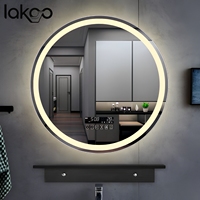 Miroir LED rond intelligent moderne LAKOO, miroir de vanité mural avec écran tactile, lumière à intensité variable et anti-buée pour la maison/l'hôtel
