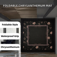 Tapis de Mahjong Américain Pliable en Caoutchouc Imprimé Chrysanthème, Élégant et Luxueux, Antidérapant, Housse de Table de Jeu Imperméable avec Guide des Règles de Jeu