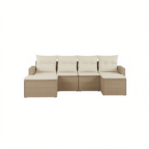 Conjunto de Sofás de Jardín Beige, Mimbre Sintético PE para Exteriores, Cojín de Espuma de Alta Densidad, Diseño Contemporáneo Impermeable - Product Image 1