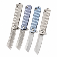 Couteau pliant porte-clés en acier Damas de qualité supérieure, manche en alliage de titane TC4, mini couteau de poche Tanto, outil EDC, cadeau de survie en plein air
