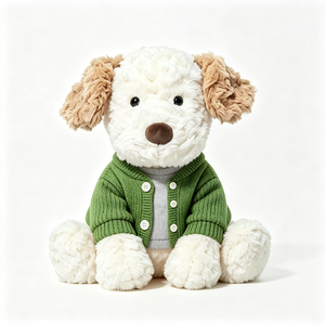 Adorable Peluche de Perro <span class=keywords><strong>Caniche</strong></span> con Pelo Rizado y Suave, <span class=keywords><strong>Abrigo</strong></span> Tejido Verde Vintage con Camiseta Interior Gris, Lindo Juguete de Peluche de Perro - Product Image 3