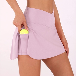Falda deportiva de tenis y pickleball de cintura alta, ancha y activa, con bolsillo para teléfono, transpirable, antiestática y sostenible, al por mayor. - Product Image 4