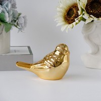 Statue d'oiseau mignonne en céramique dorée, style luxe léger, pour décoration intérieure et accessoires de bureau