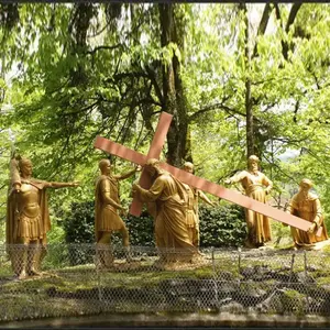 Outdoor Church Decoration Famous14 Stations of The Cross Bronze Sculpture Life Size Bronze Crucified Jesus Statue