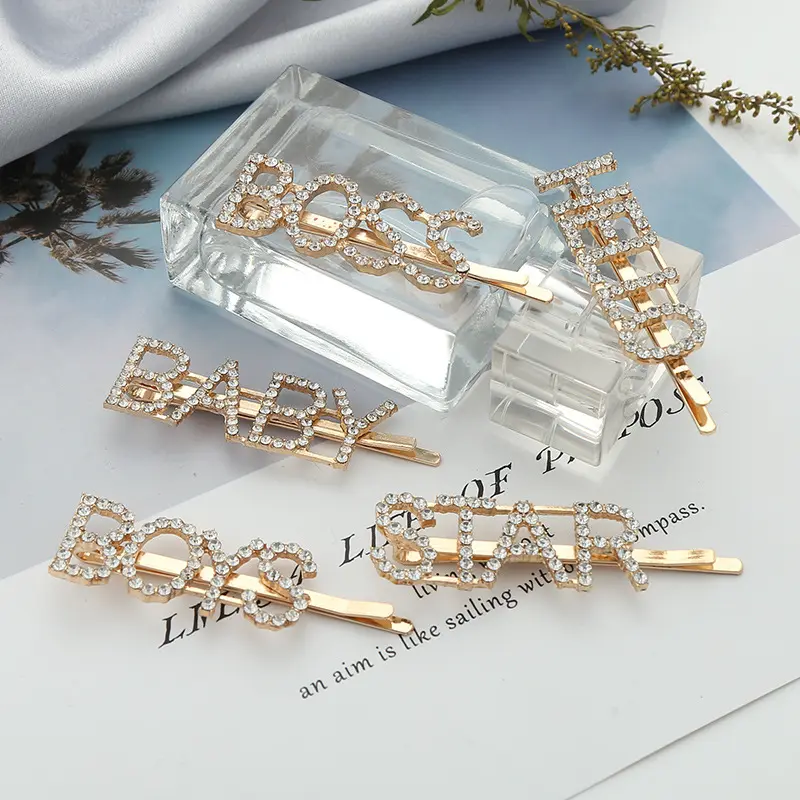 2021 INS hot sale 40 style hair accessories crystals letter rhinestone hair clips bobby pin custom word hair pins for girls