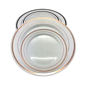 Золотая пластиковая тарелка 10,25 дюймов, элегантная оптовая продажа, пластиковые принадлежности для вечеринок, посуда для общественного питания
