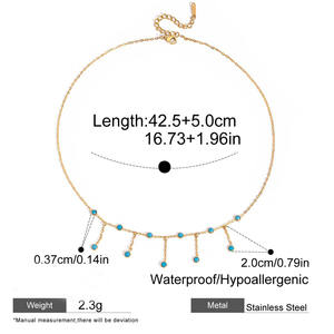สร้อยคอโชคเกอร์ประดับด้วยหินเทอร์ควอยซ์ธรรมชาติ ชุบทอง 18k PVD บนสแตนเลสสตีล <span class=keywords><strong>316L</strong></span> กันน้ำ ยี่ห้อ ERESI รุ่นใหม่ - Product Image 6
