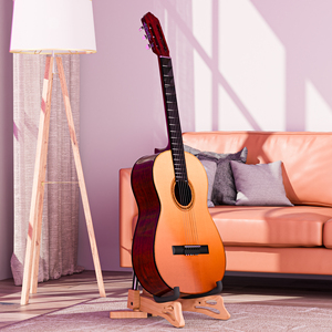 Supporto da pavimento per chitarra elettrica acustica in legno, un supporto per chitarra pieghevole con telaio regolabile per basso, violoncello, mandolino, Banjo, Ukulele - Product Image 6