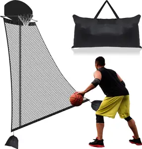Basket halaman penjaga sistem jaring pertahanan Rebounder dengan jaring lipat dan lengan ke dalam tiang, putih/hitam, besar