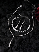 Lot de 3 Pièces Bijoux Scintillants et Élégants pour Mariée avec Strass et Diamants : Collier, Bracelet, Boucles d'Oreilles pour Mariages et Anniversaires