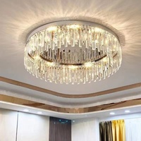 Lustre moderne en cristal minimaliste de luxe en or, lampes de plafond pour salon, luminaires de plafond ronds en acier inoxydable à LED