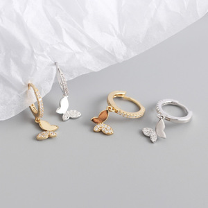 Bijoux fins, mariage, classique, <span class=keywords><strong>argent</strong></span> sterling 925 plaqué or, pendentifs en forme de papillon, boucles <span class=keywords><strong>d</strong></span>'oreilles créoles fines pour femmes - Product Image 4