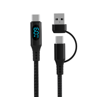 2-in-1 Typ-C zu C und USB-A Kabel mit LED-Leistungsanzeige, PD 60W 3A Schnellladekabel, 480Mbps Datenübertragung für Mobiltelefone
